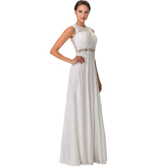 Elizabeth K GLS Dresses & Skirts - Elizabeth K GLS Collective Women’s White Lace Rhinestone Long Maxi Evening Dress